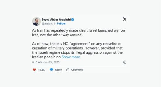 Iran Says ‘No Agreement’ On Any Ceasefire